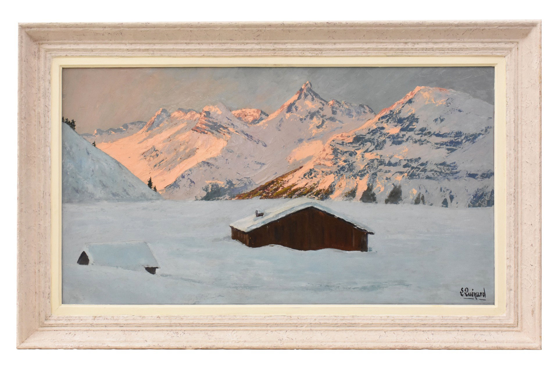 PINTURAS ANTIGUAS, CUADROS DE PAISAJES DE MONTAÑA, ALPES CON NIEVE, ÓLEO SOBRE TABLA, PRINCIPIOS DEL SIGLO XX. (QP749)